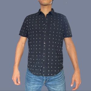 RVCA Embroidered Button Up Shirt Regular Fit Blue Size Small